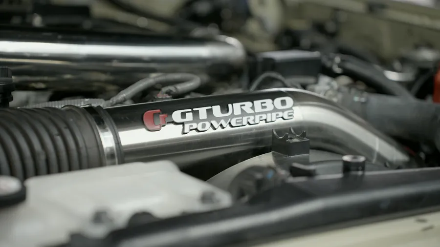 GTurbo Power-Pipe branding in the Land Cruiser engine bay